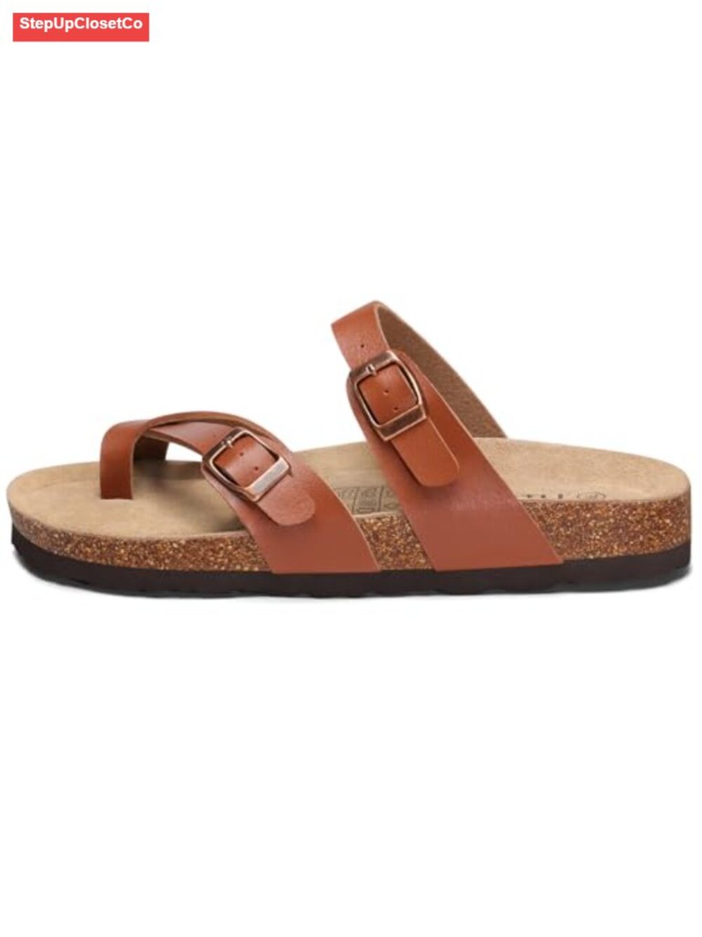 Genuine Suede Cork Footbed Sandals w/ Adjustable Buckle Slide - Picture 4 of 6